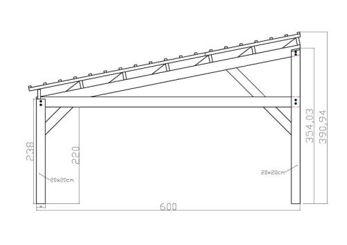 Carport monopente autoportant largeur 6m